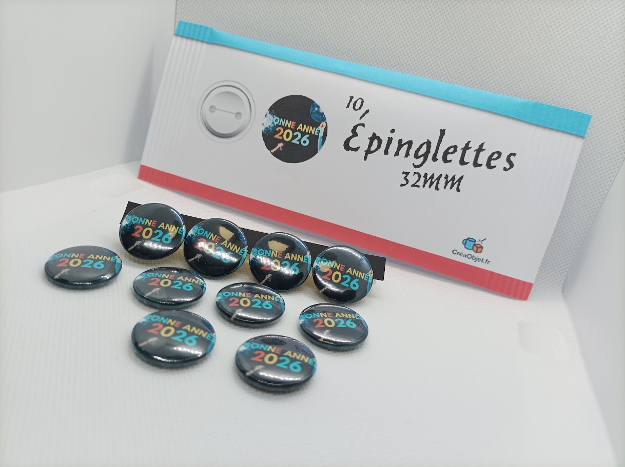 🎉 Lot de 10 Épinglettes / Pins « Bonne Année 2026 » ref2 – Ø 32 mm