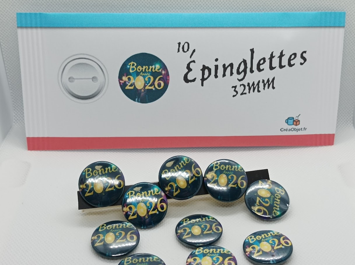 🎉 Lot de 10 Épinglettes / Pins « Bonne Année 2026 » ref2 – Ø 25 mm