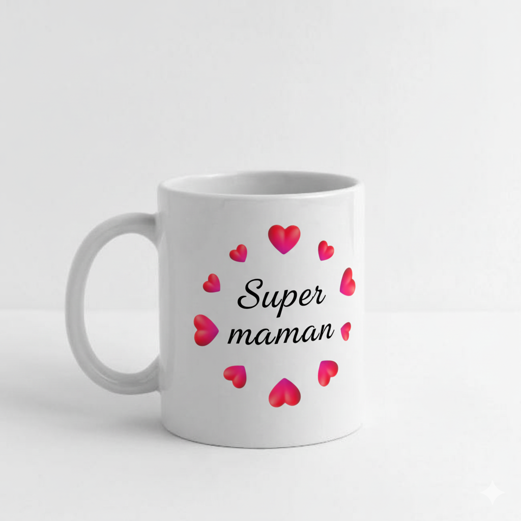 ☕ Mug Personnalisé « SUPER MAMAN » – Céramique Blanche