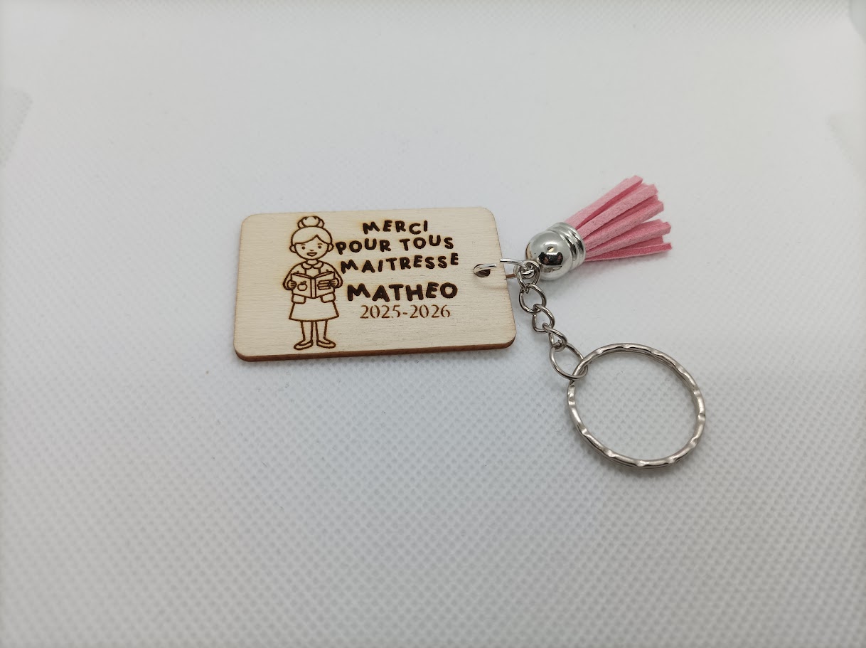 🔑 Porte-clé personnalisable « Merci pour tout, maîtresse »