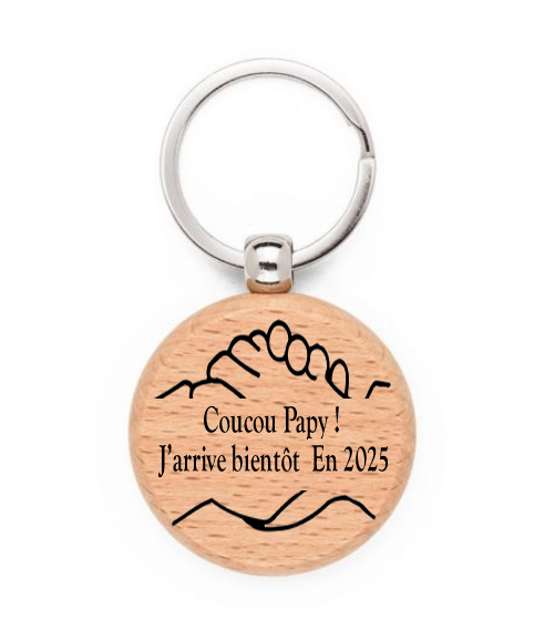 🔑 Porte-clé rond en bois de hêtre avec phrase gravée