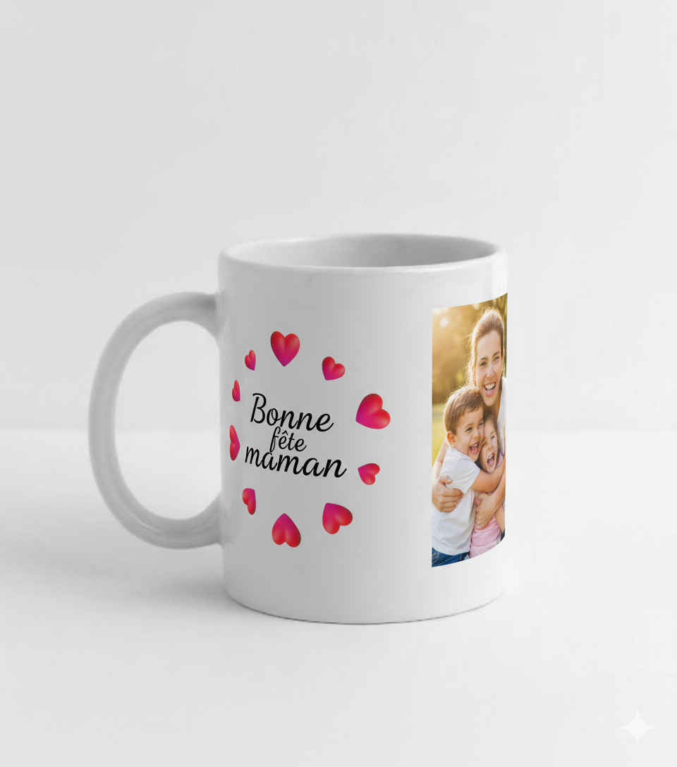 ☕ Mug Personnalisé « Bonne fête, maman » – Céramique Blanche